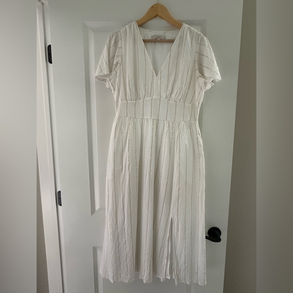 LOFT White V-Neck Midi Dress